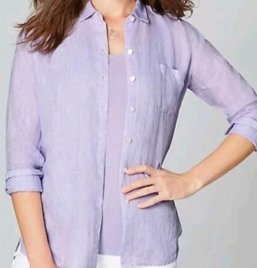 J. Jill Love Linen Lavender Pale Purple 100% Linen Button Front Shirt